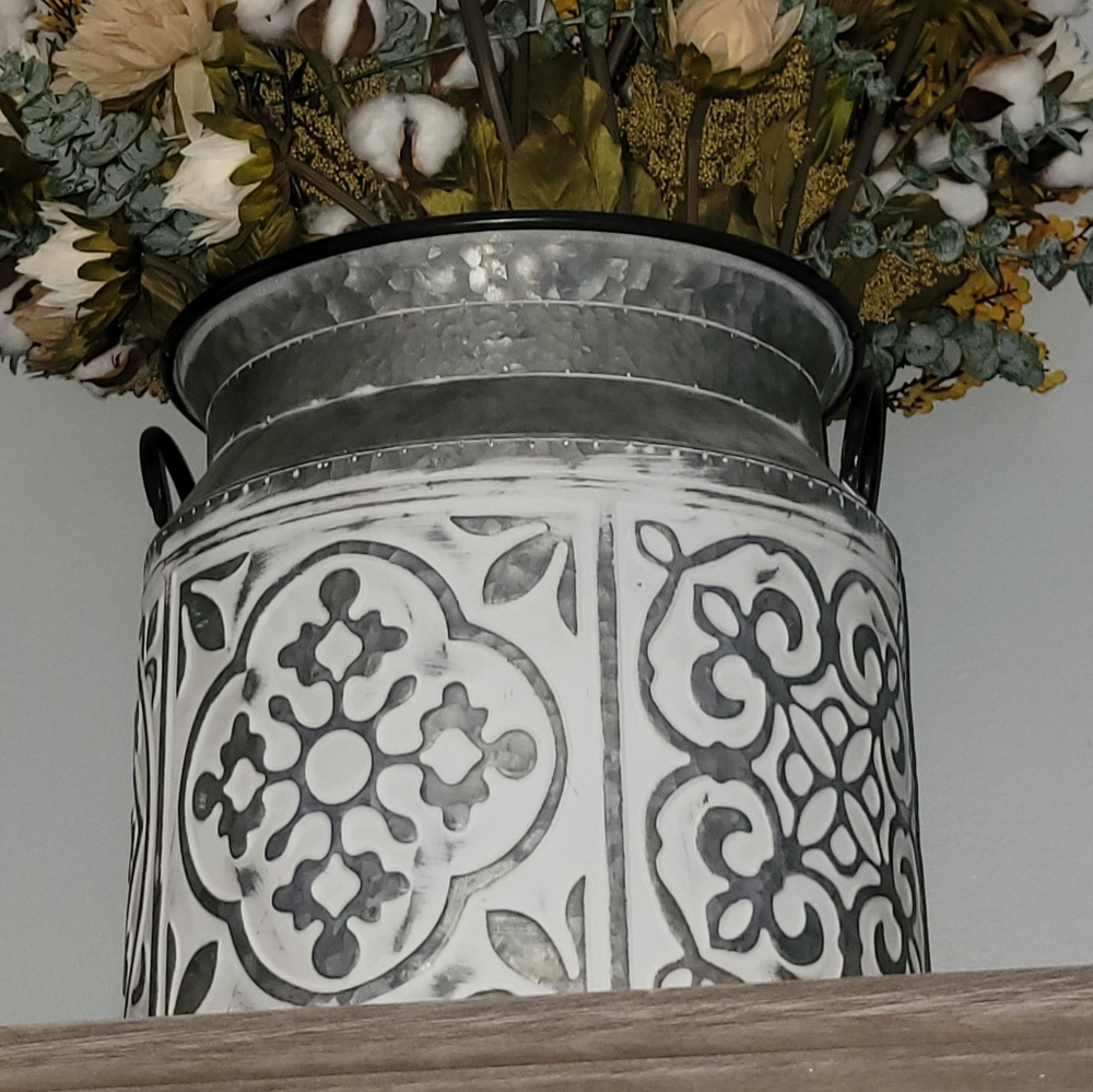Rustic White and Gray Decorative Metal Vase